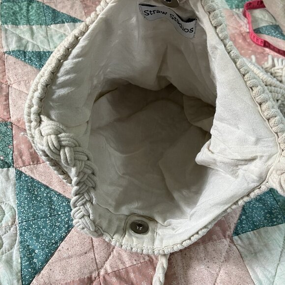 Straw Studios Macrame Bag Off White Woven Boho Fringe Crossbody - Picture 5 of 9